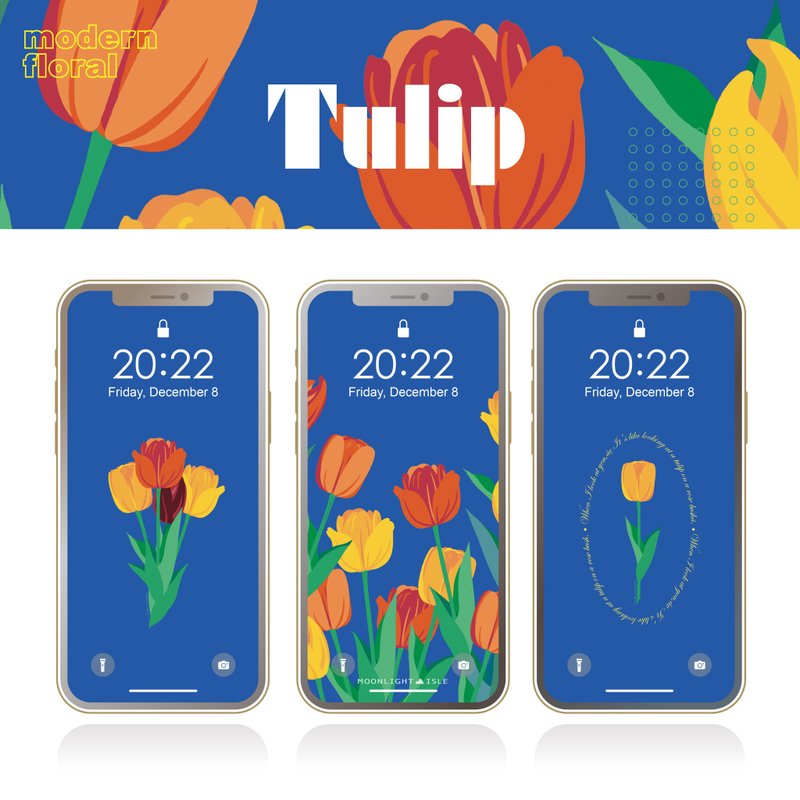 湖畔少女-郁金香1宝蓝 |缤纷可爱花束手机壁纸组| 立即下载 - 电脑手机桌布/贴图/App 图示 - 其他材质 