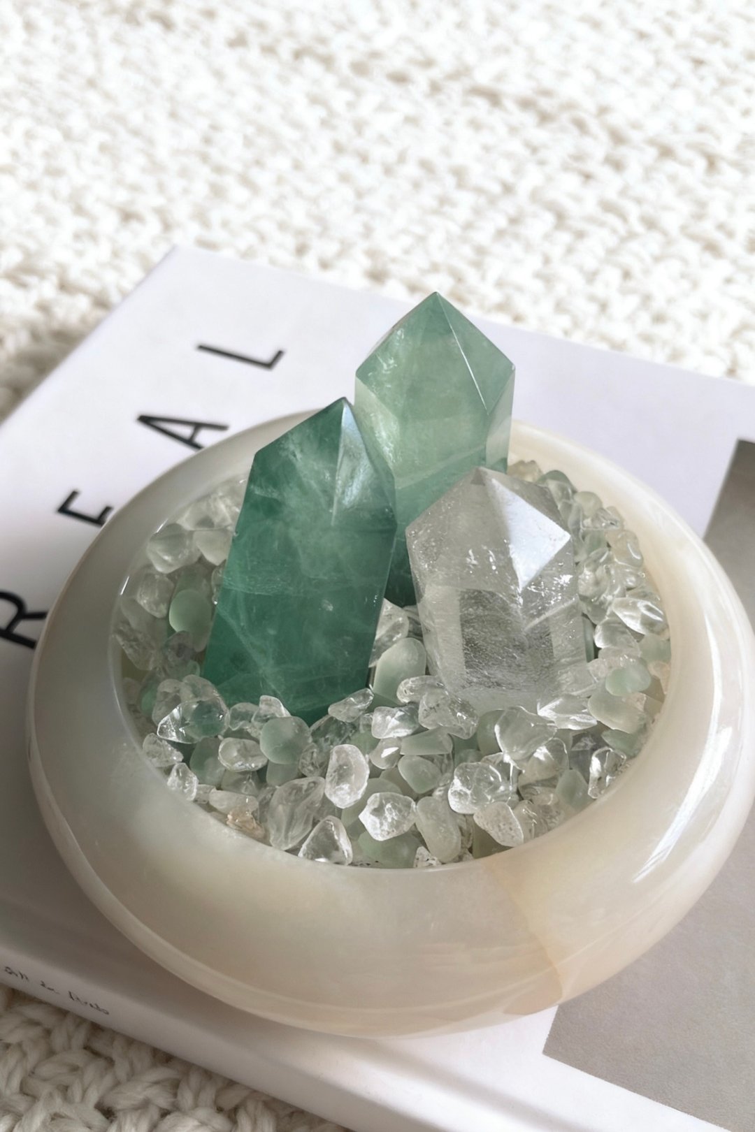 绿萤石 专注思维能量盆 水晶 疗愈 矿石 办公室小物 - 摆饰 - 水晶 绿色
