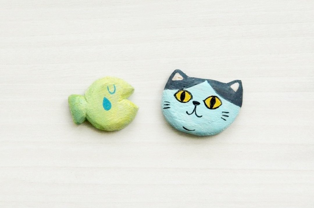 湖水蓝猫爱吃鱼 办公小物 磁铁一组 - 冰箱贴/磁贴 - 木头 蓝色