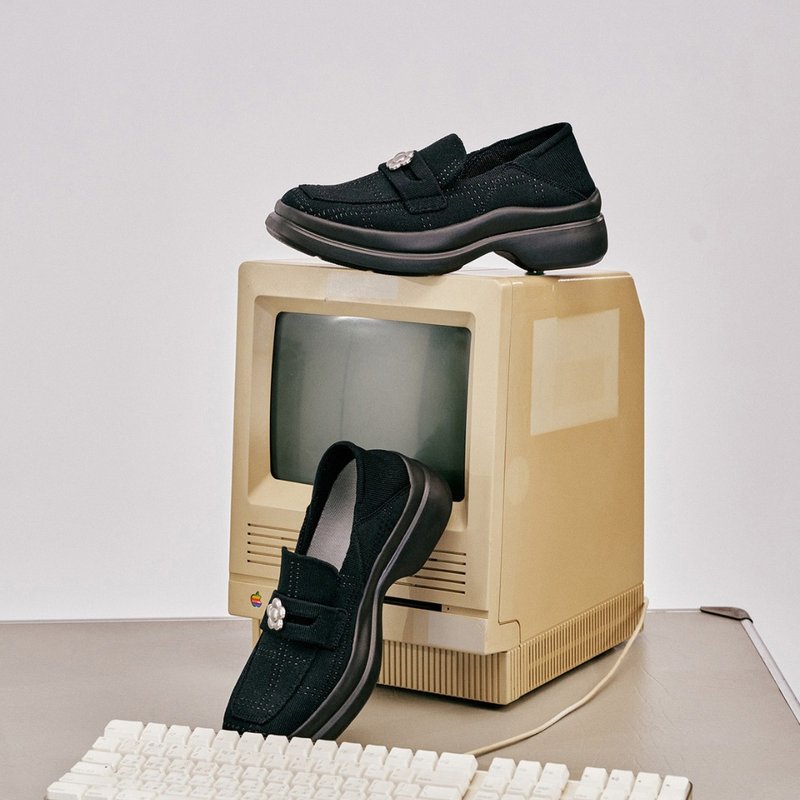 珍妮乐福厚底鞋 黑格纹 | inooknit 专为亚洲女生设计的针织鞋 - 女款牛津鞋/乐福鞋 - 环保材料 黑色