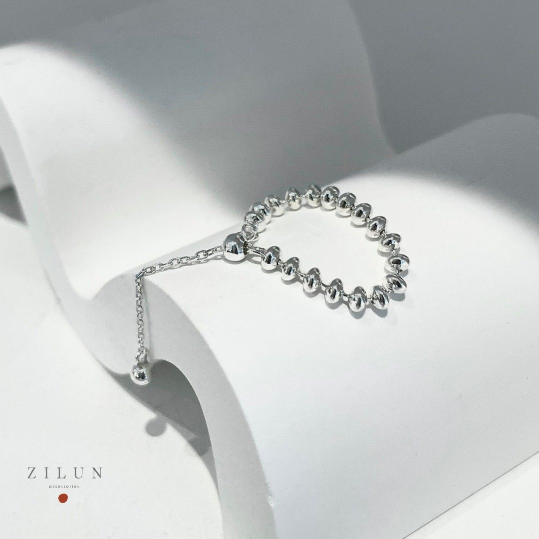 │简约│椭型 • QQ • 可调式链戒 • 纯银戒指 • 925silver - 戒指 - 纯银 