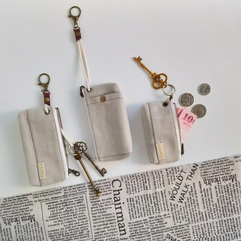 【KTG/三角砖钥匙包】绅士卡其 山形纹 多种规格可选择! - 钥匙链/钥匙包 - 棉．麻 卡其色