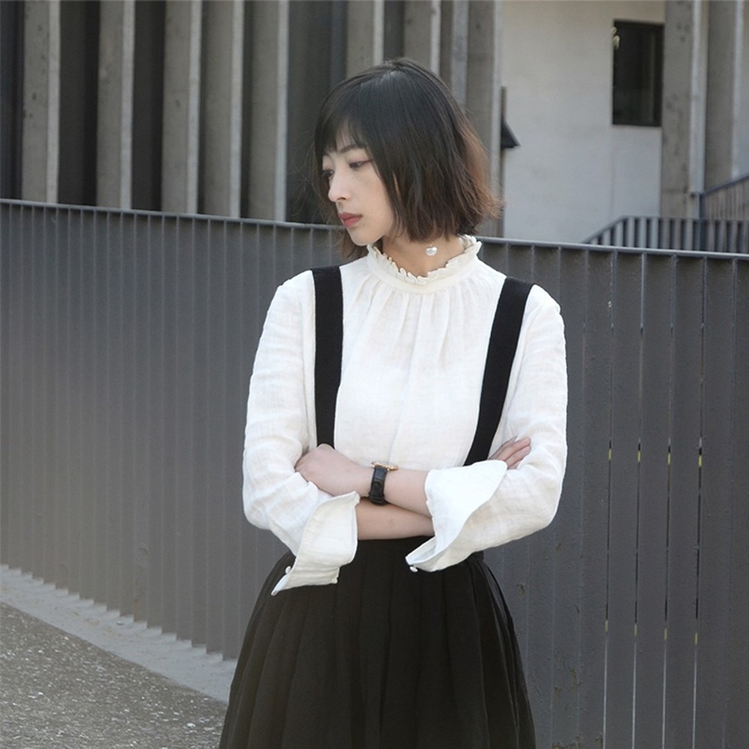 进口亚麻提花短款衬衣|衬衣|进口亚麻|独立品牌|Sora-98 - 女装针织衫/毛衣 - 棉 白色