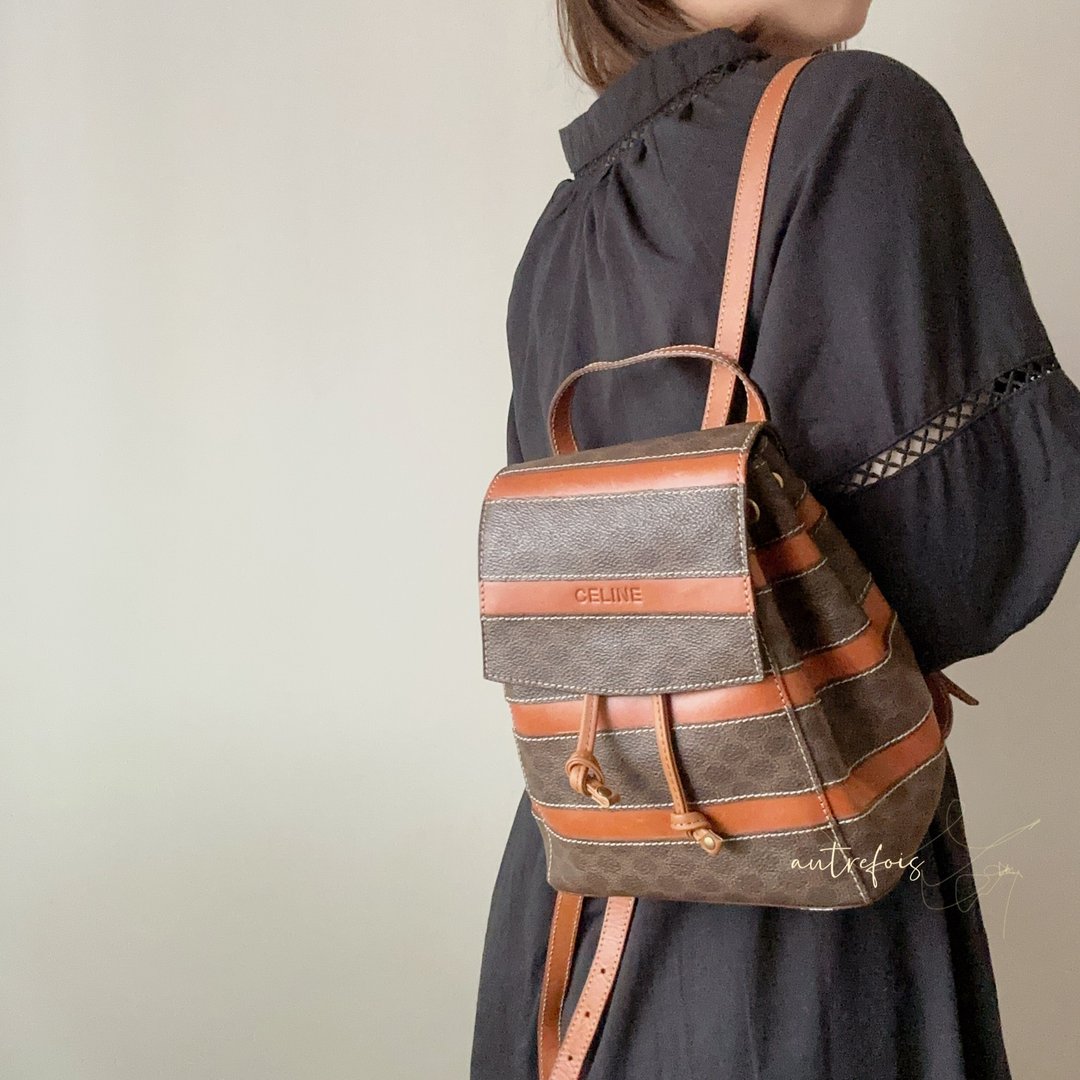 Celine Macadam 间条背包 中古背包 赛琳 - 后背包/双肩包 - 真皮 咖啡色