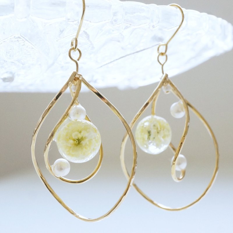 满天星双环珍珠耳环　黄色 - 耳环/耳夹 - 植物．花 黄色