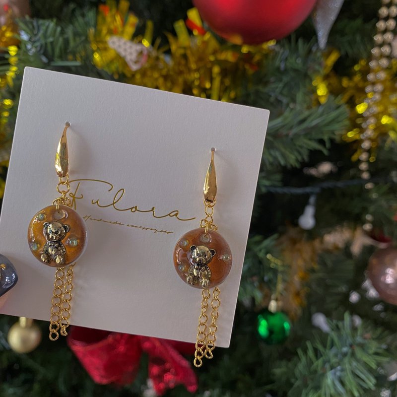 | 复古熊 | 耳环 - 耳环/耳夹 - 植物．花 咖啡色