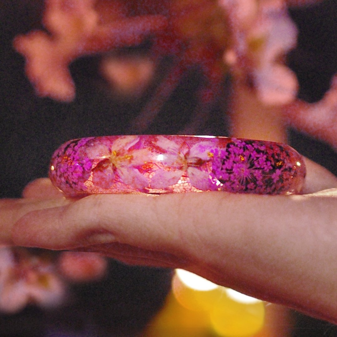 当季・夜桜印象之目黑川 - 日本樱花手镯 (粉花黑底) / 花说 - 手链/手环 - 植物．花 粉红色