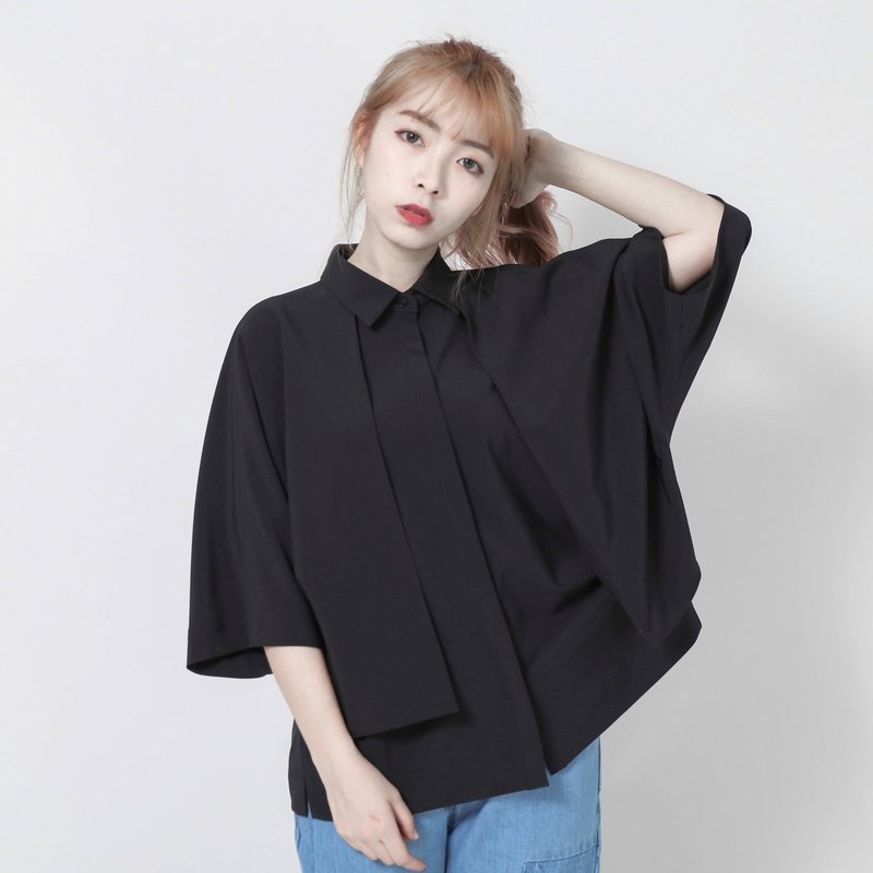 SU:MI said Trigonometric 三角函数小露背衬衫_7SF103_黑 - 女装衬衫 - 棉．麻 黑色