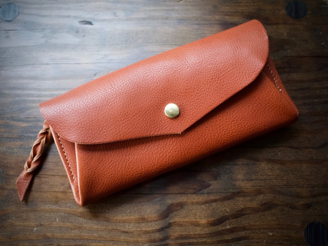 12 Italian leather cards long wallet series-envelope terracotta - 皮夹/钱包 - 真皮 橘色