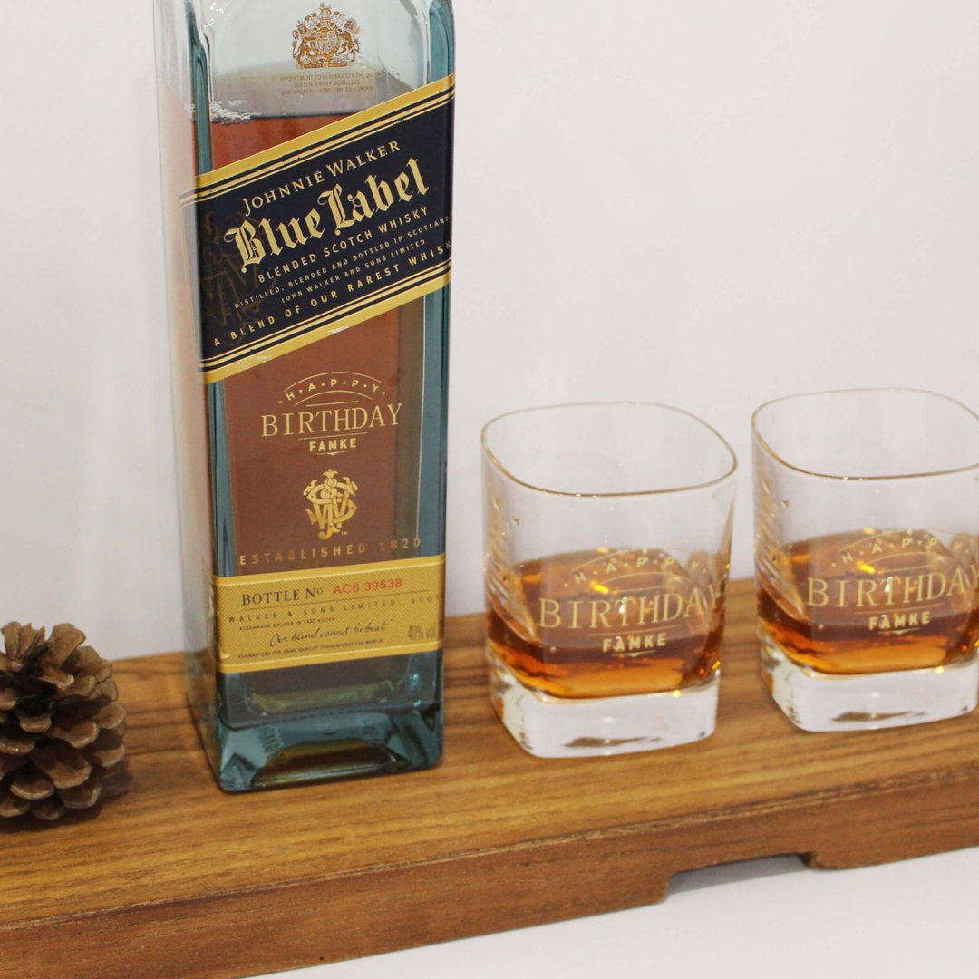 Whisky Gift Set|定制Johnnie Walker蓝标&威士忌杯套装|雕刻 - 酒类 - 玻璃 