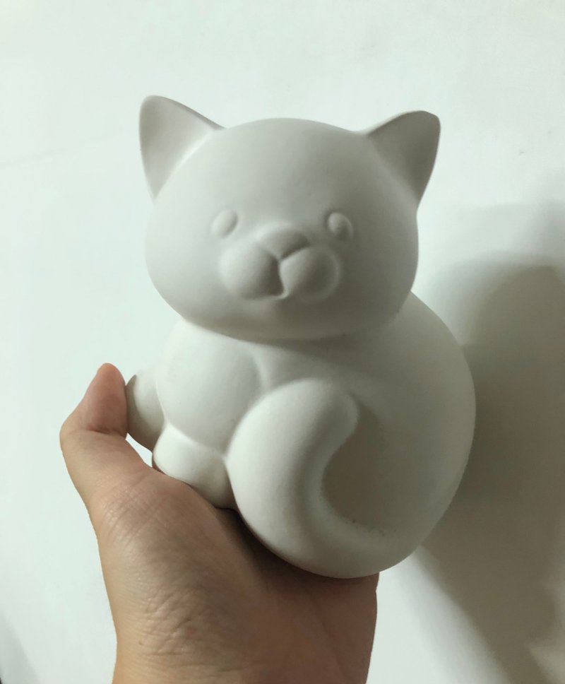 猫咪陶瓷白坯存钱筒 DIY材料包 (含彩绘材料) - 陶艺 - 陶 白色