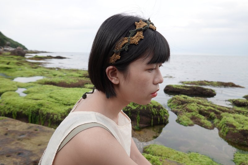 元素 手工编织 双色发带 绑带式 橄榄绿 - 发带/发箍 - 棉．麻 绿色