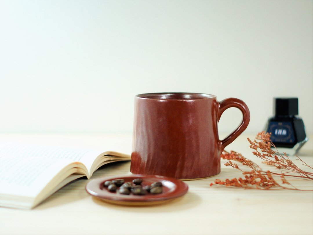 sinciyao-手作跳刀铁红山形杯 (连杯盖组合) - 茶具/茶杯 - 陶 