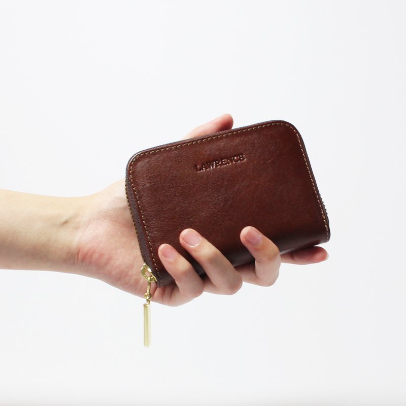 意大利植鞣革牛皮拉链钱包 信用卡 名片夹 生日情人节礼物 - 零钱包 - 真皮 咖啡色