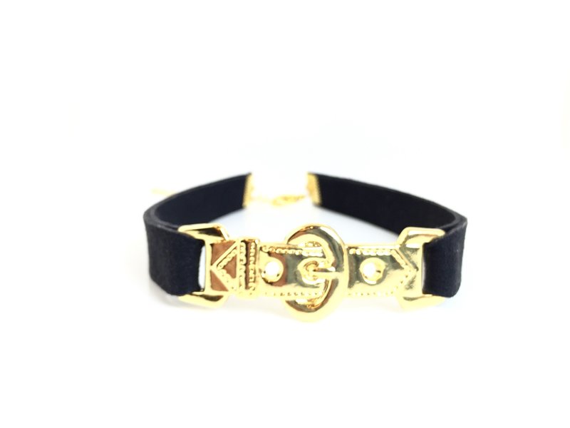 金色皮带-黑色麂皮绳颈链 - 手链/手环 - 真皮 黑色