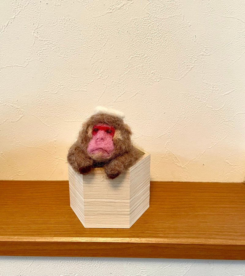 沐浴猴羊毛毡 - 编织/刺绣/羊毛毡/裁缝 - 羊毛 咖啡色