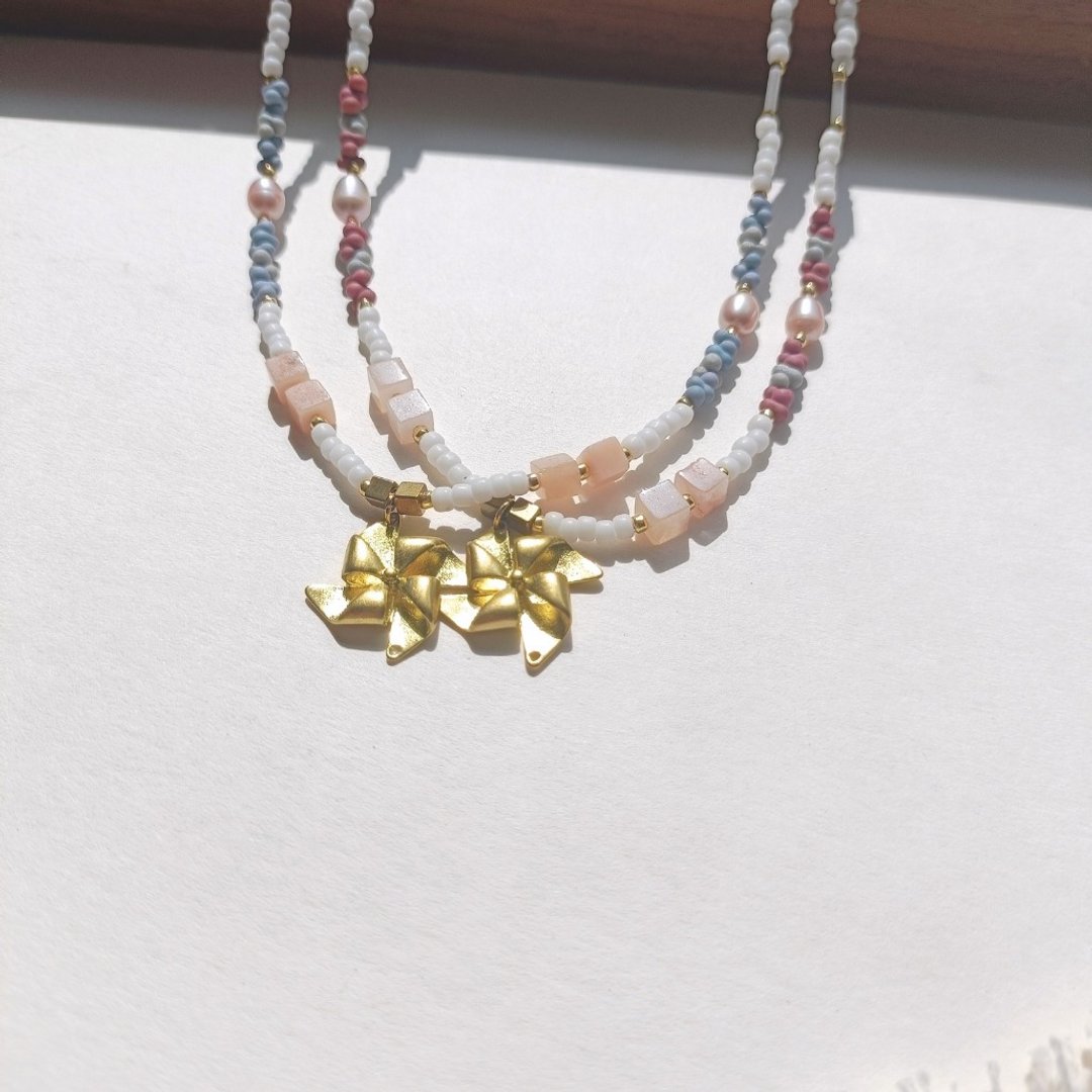 Moo Handmade_风起_手作水晶串珠项链 - 项链 - 水晶 粉红色