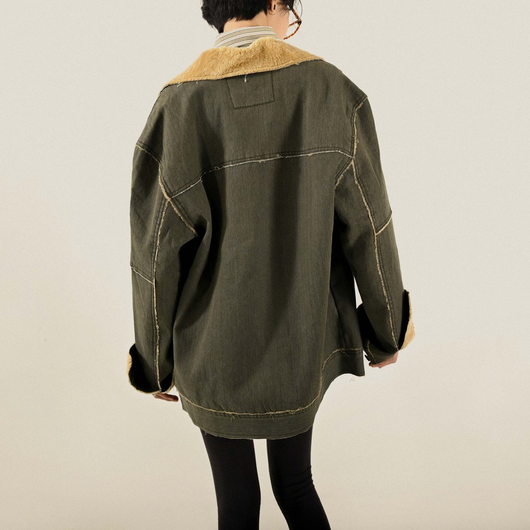 【NaSuBi Vintage】宽松轮廓反绒牛仔古着夹克外套 - 女装休闲/机能外套 - 棉 