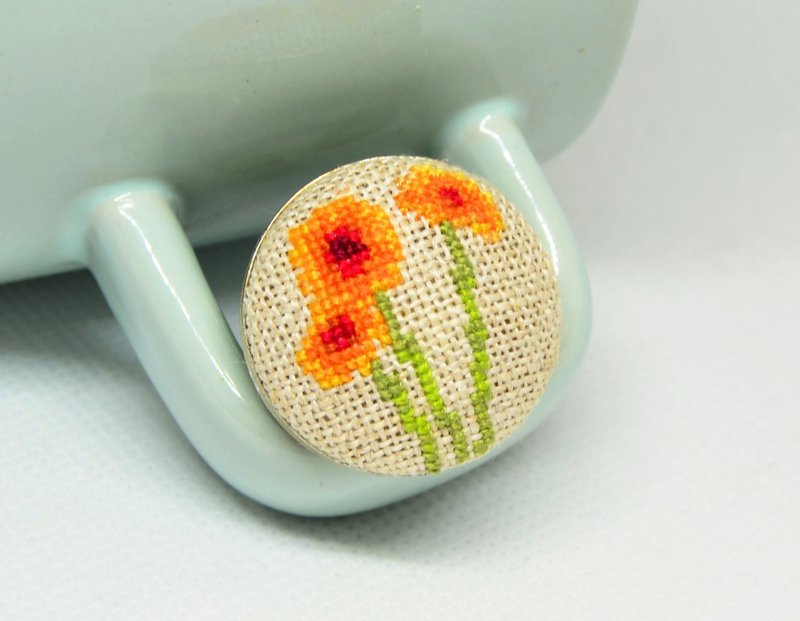 橙色花朵刺绣戒指十字绣花卉自然饰品手工制作的女士礼物 - 戒指 - 绣线 橘色