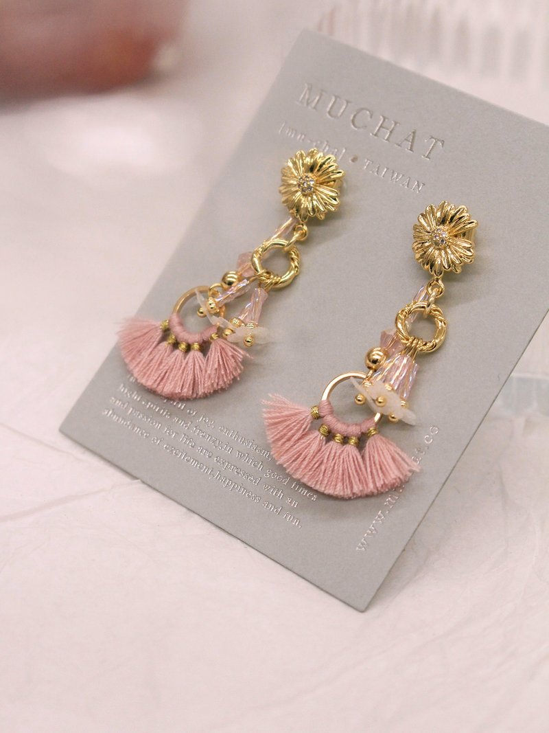 赖床理由。(2way)MUCHAT手作14KGP雏菊流苏纯银针耳环 - 耳环/耳夹 - 其他金属 金色