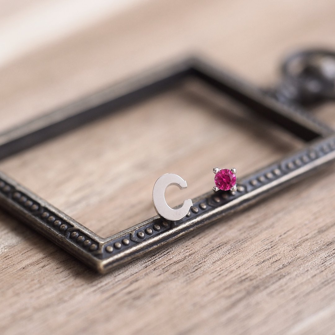 C) Selectable Birthstone & Initial Earrings Silver 925 - 耳环/耳夹 - 其他金属 多色