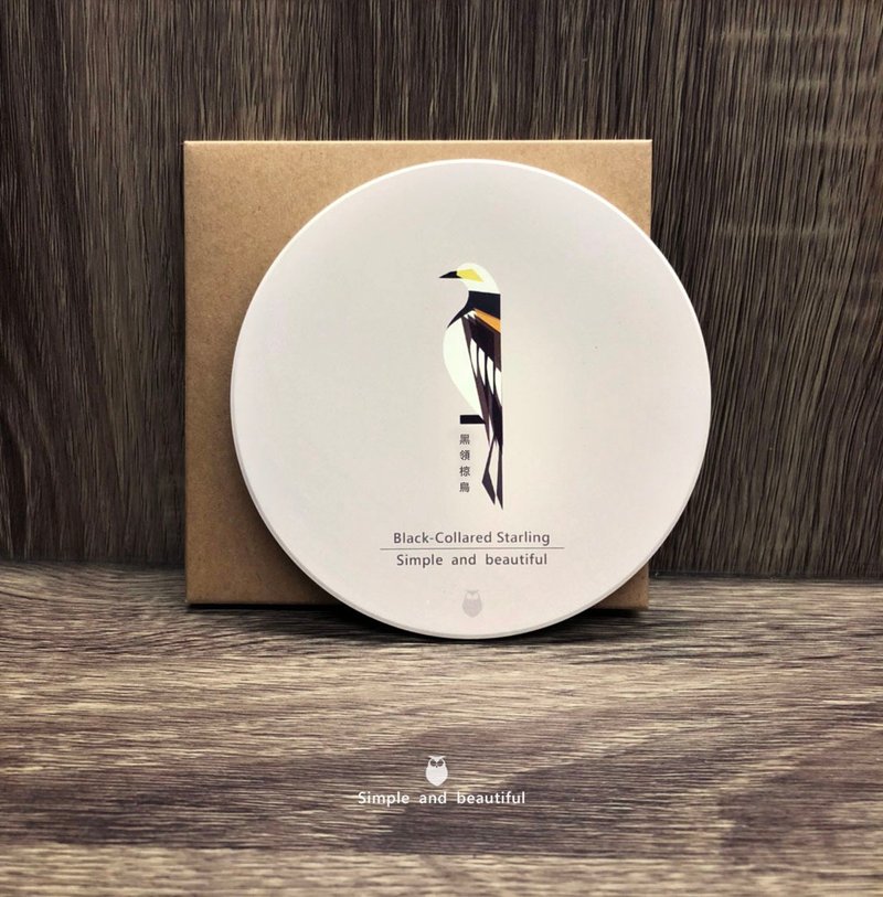 黑领椋鸟-陶瓷吸水杯垫 - 其他 - 陶 红色