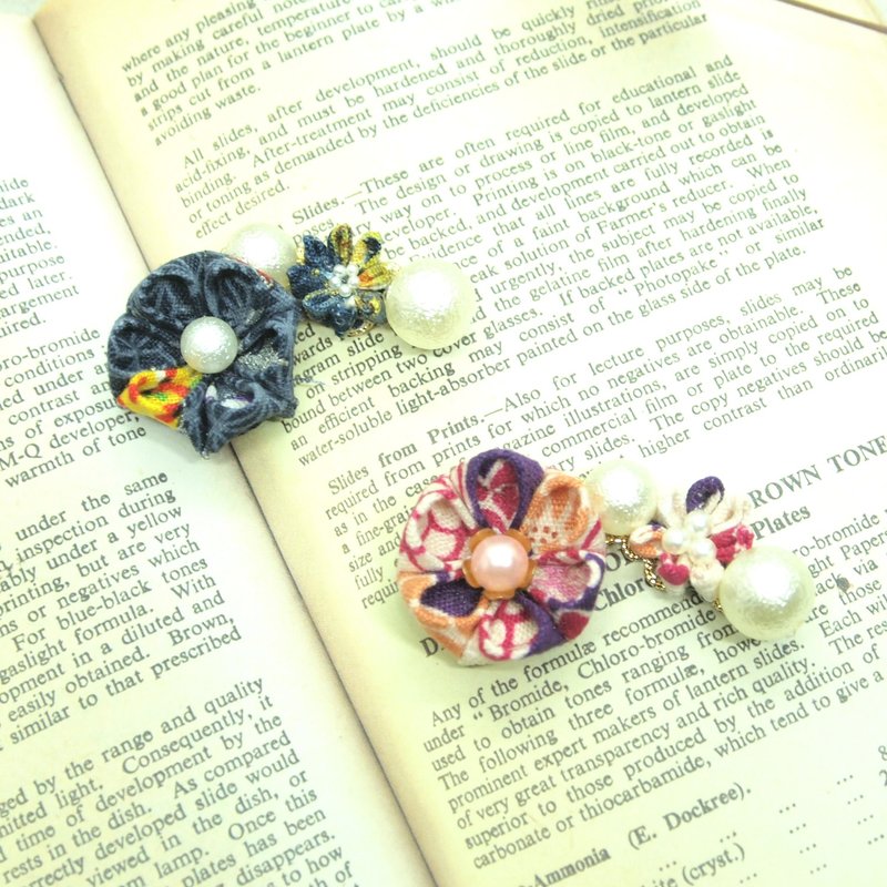 成人可爱tsumami花朵珍珠发饰/耳夹 - 发饰 - 棉．麻 紫色