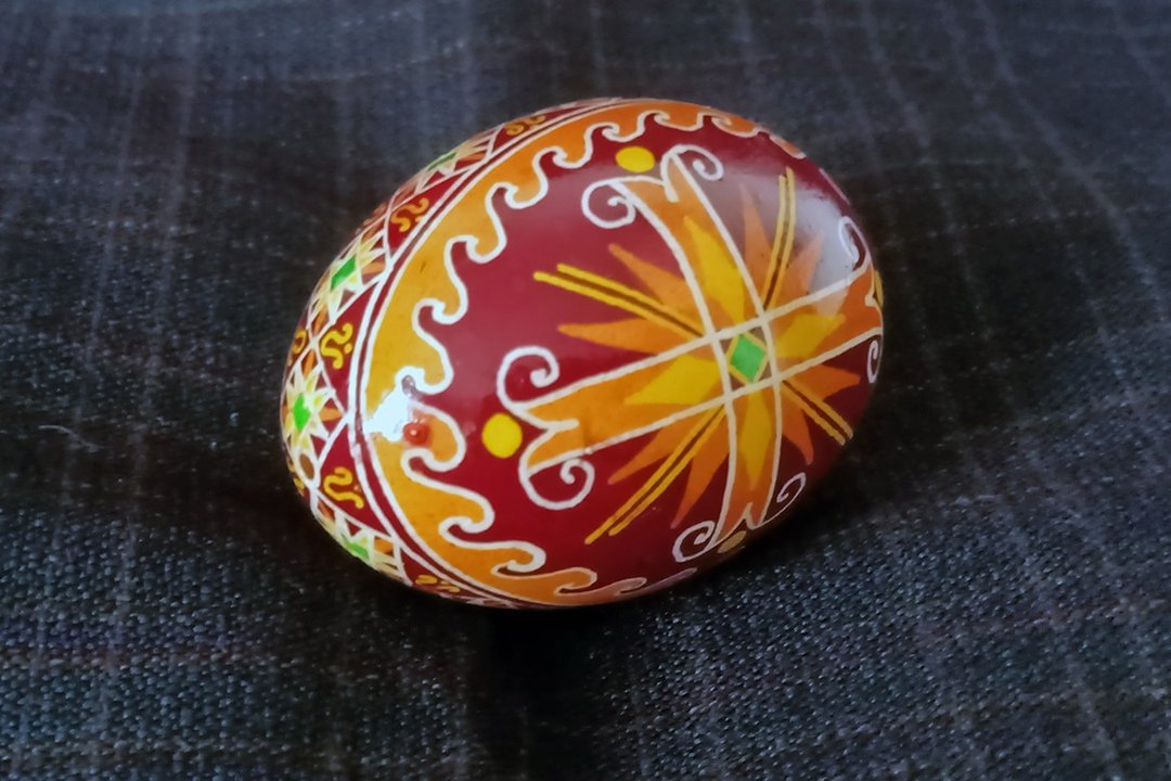 火焰闪光纹样 乌克兰复活节彩蛋真鸡皮彩蛋艺术 手工装饰品 - 摆饰 - 其他材质 红色