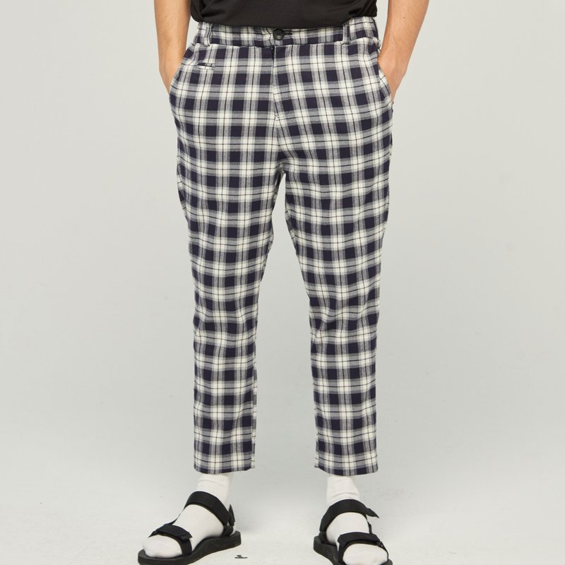 Stone@s Plaid Trousers / 格子 九分裤 - 男士长裤 - 棉．麻 蓝色