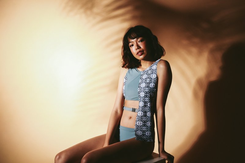 Mystic Quartz set 十字架背交叉兩件式泳裝 / 寶石打印+藍色 / L - 女装泳衣/比基尼 - 其他材质 蓝色