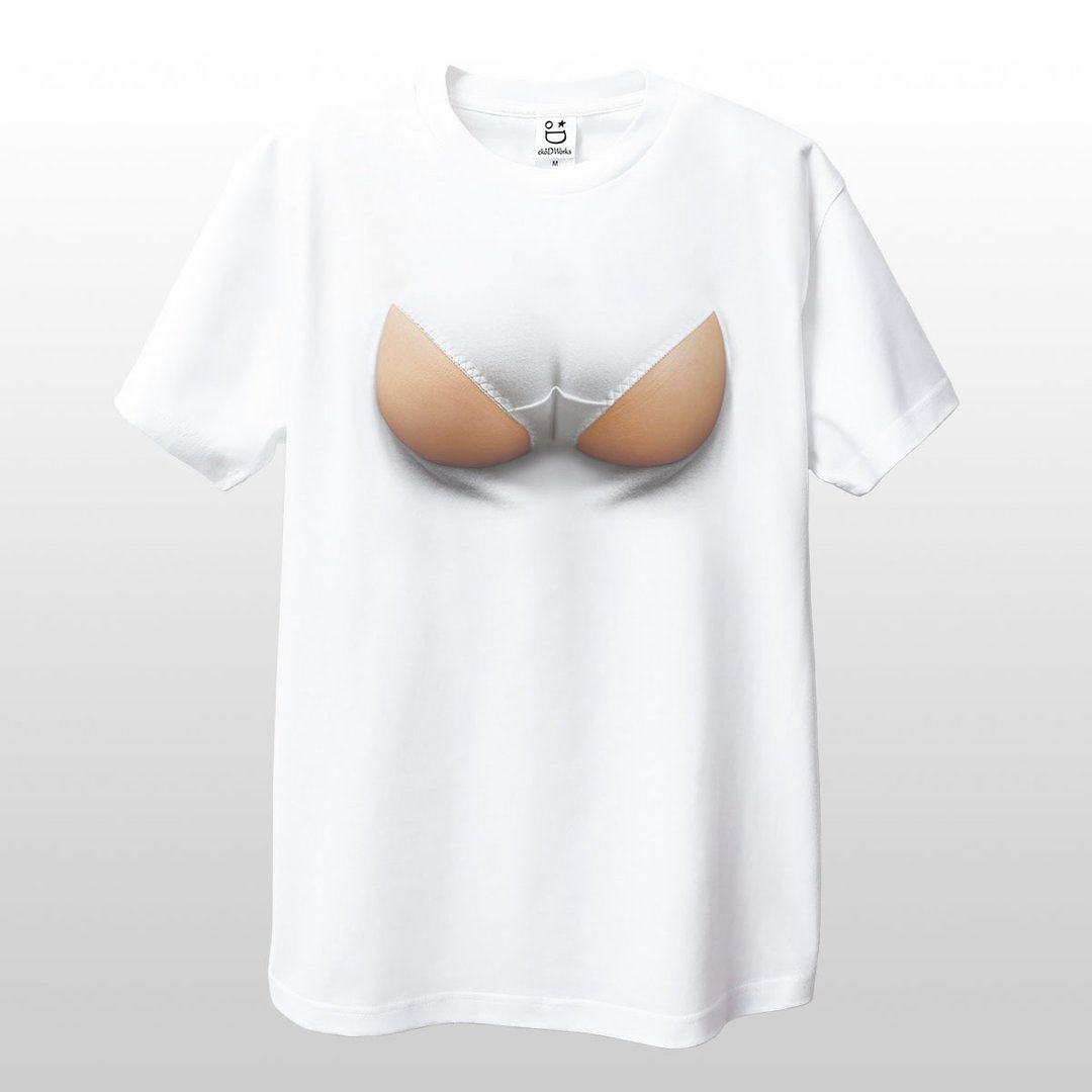 Mousou Buttocs on chest T-shirt/ M size - 中性连帽卫衣/T 恤 - 棉 白色