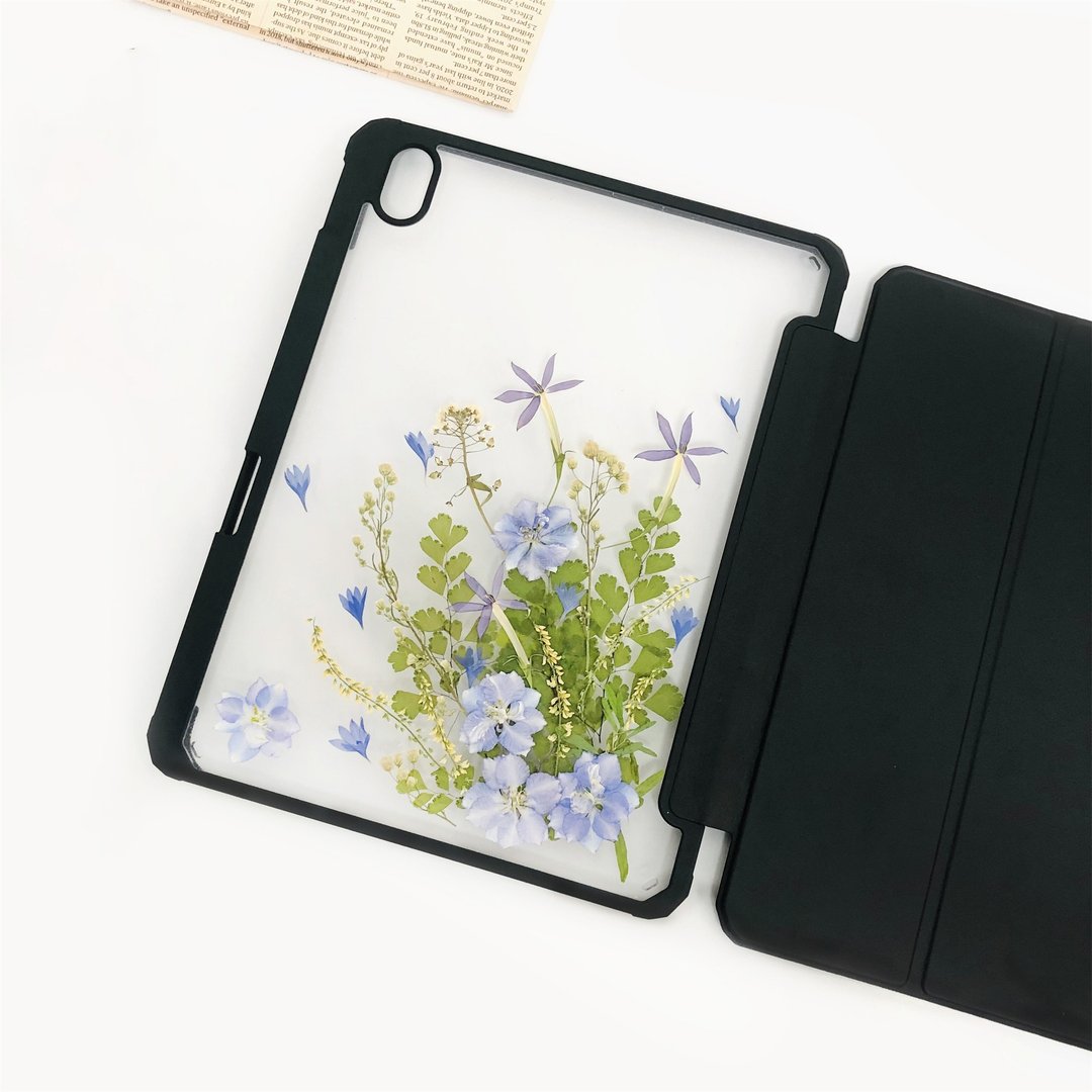 绿草蓝花手作押花iPad壳 iPad Air 11寸 13寸 iPad Pro 11寸 13寸 - 手机壳/手机套 - 植物．花 