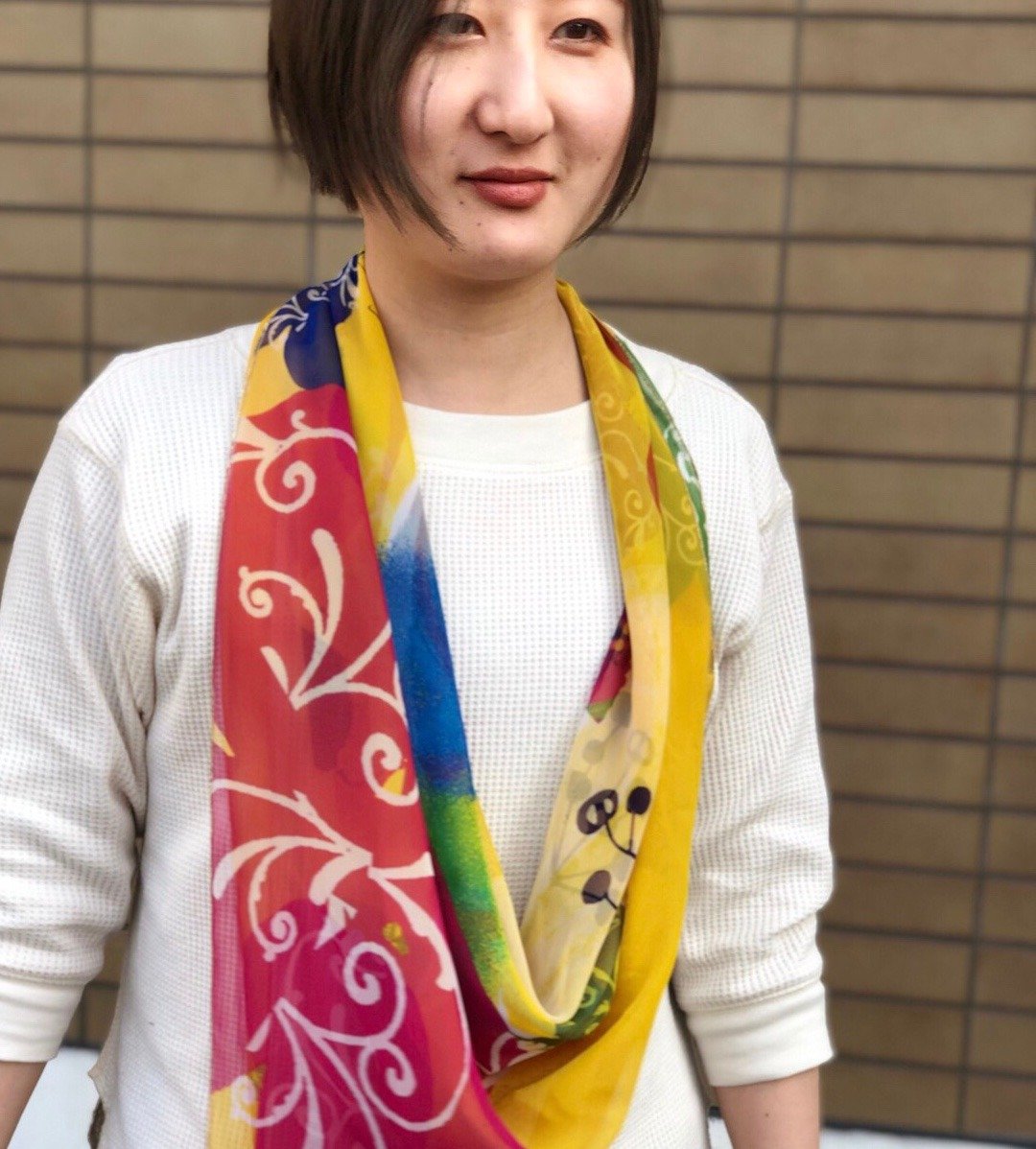 KAYANO USHIYAMA ×Ballett 联名丝巾 Easter 大尺寸雪纺 正方形 日本制造 - 丝巾 - 其他人造纤维 黄色