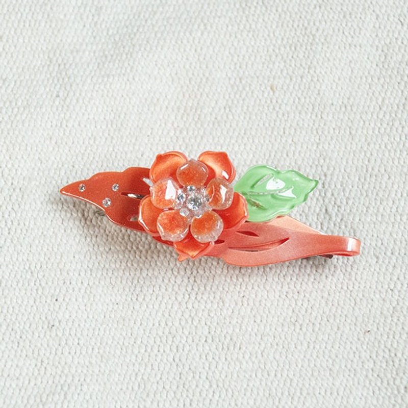 彩化花漾,彩绘压克力自动夹,平夹,发夹-橘 - 发饰 - 压克力 橘色