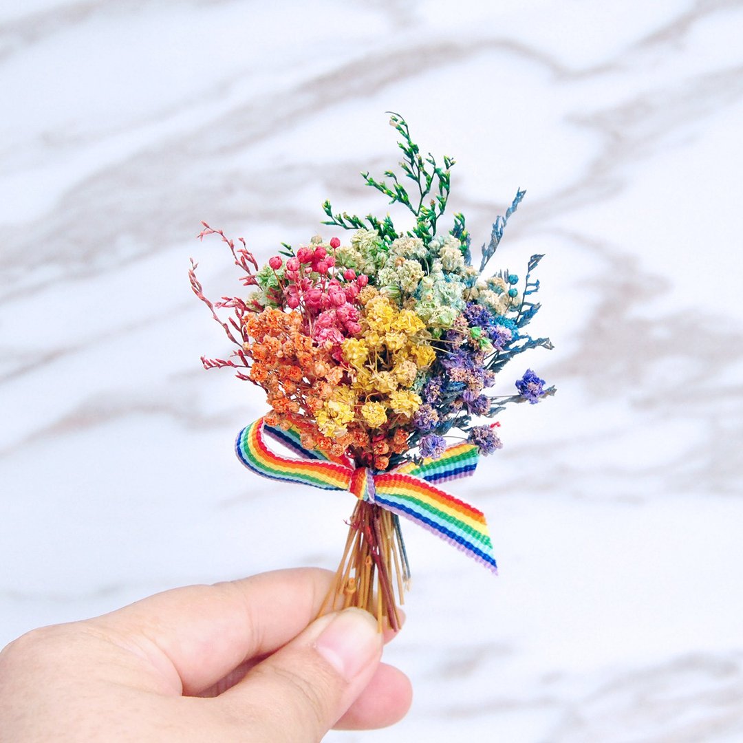 干燥胸花-六色彩虹满天星 LGBT 新郎伴郎招待定制胸花 圣诞礼物 - 胸针 - 植物．花 多色
