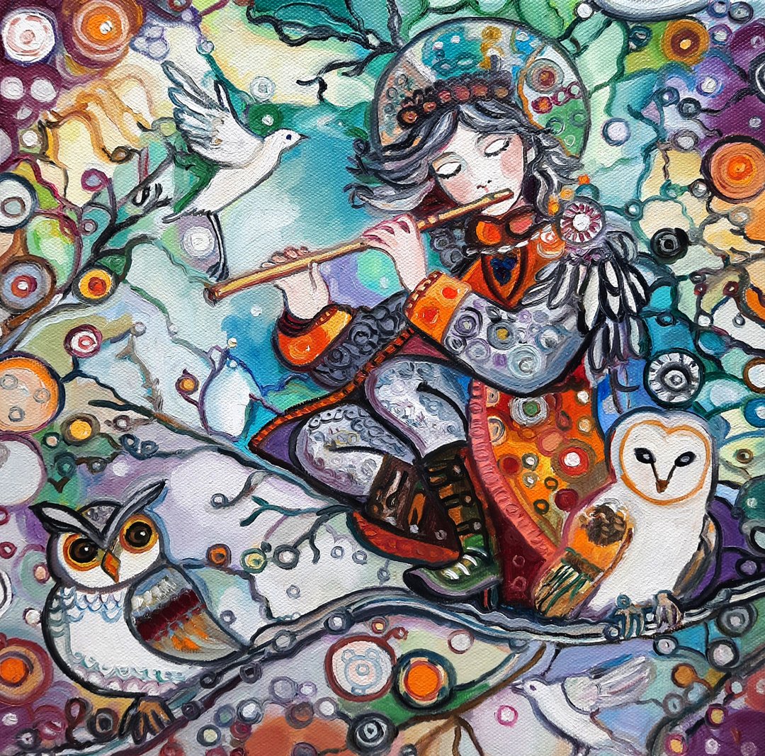 原创画 男孩与鸟 绘画 原创艺术 油画 油画 - 墙贴/壁贴 - 其他材质 多色