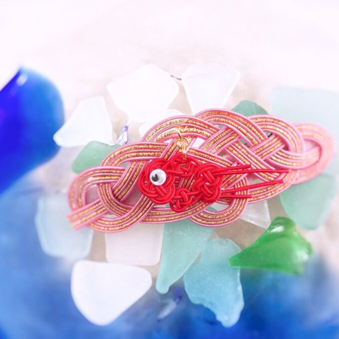 发夹【悠游金鱼】水引制 夏日祭典 浴衣适用 桃红色 蜜桃色 - 发饰 - 其他材质 粉红色