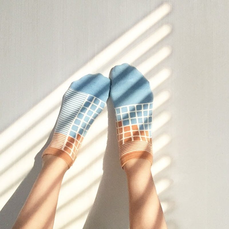 socks_pudding/ irregular / socks / check - 袜子 - 棉．麻 蓝色