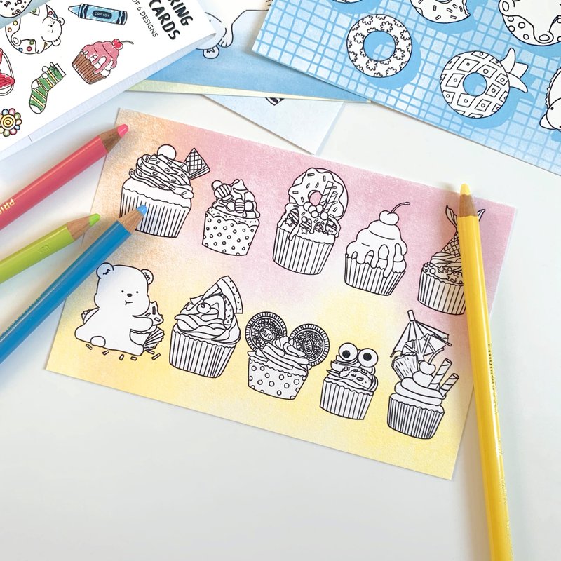 杯子蛋糕着色明信片 - 卡片/明信片 - 纸 