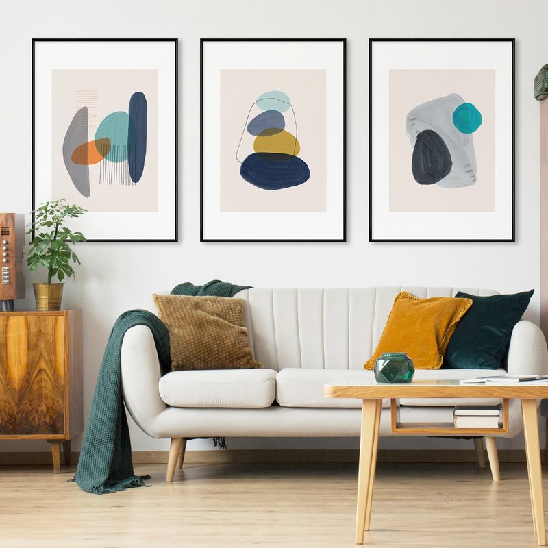 【联画优惠组合】北欧风几何挂画/莫兰迪蓝/客厅挂画/系列3幅85折 - 海报/装饰画/版画 - 其他材质 卡其色