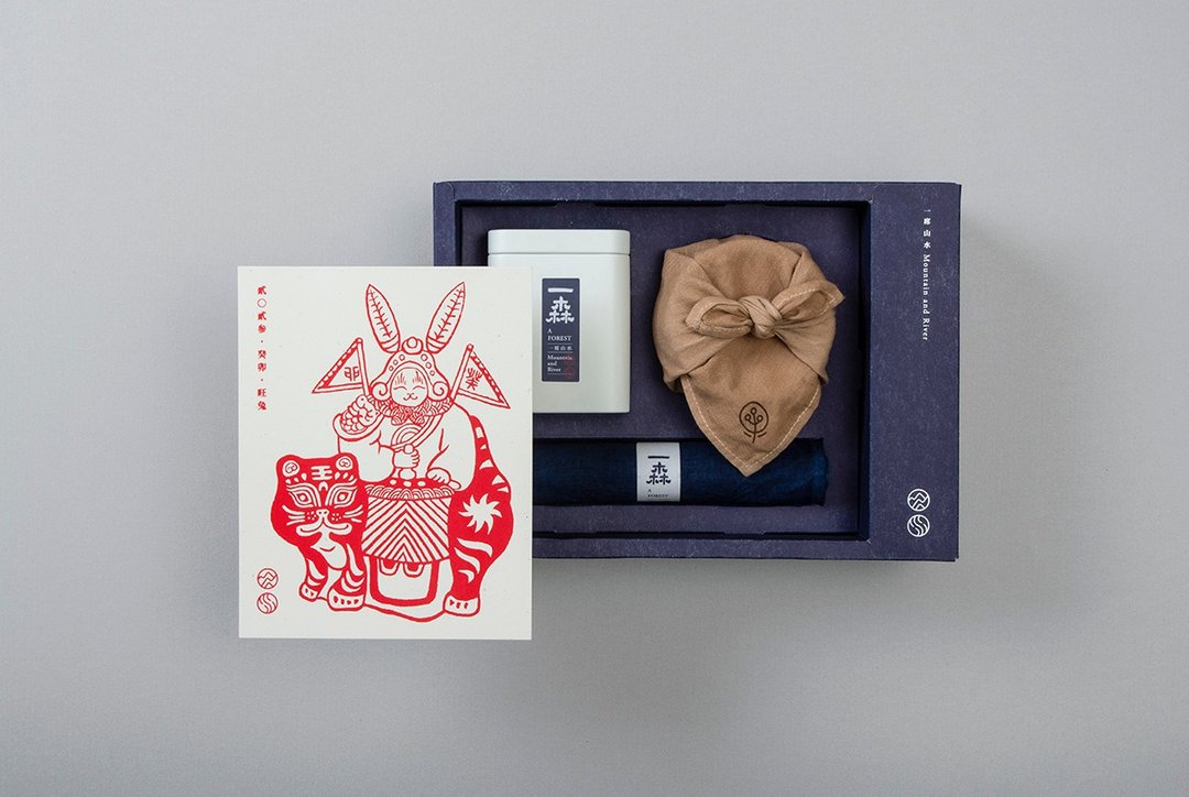 【一森・一席山水】茶席礼盒 - 茶 - 棉．麻 蓝色