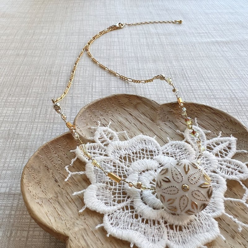 凡尔赛 - 复古捷克手工玻璃钮扣项链 - 项链 - 玻璃 白色