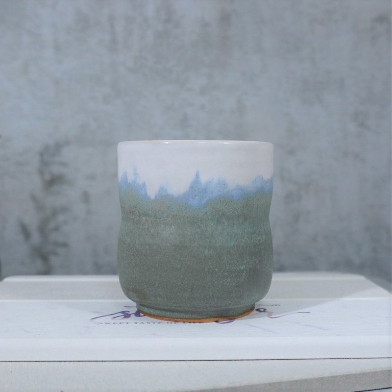 青灰末腰身握杯,茶杯,水杯-容量约250ml - 咖啡杯/马克杯 - 陶 橘色