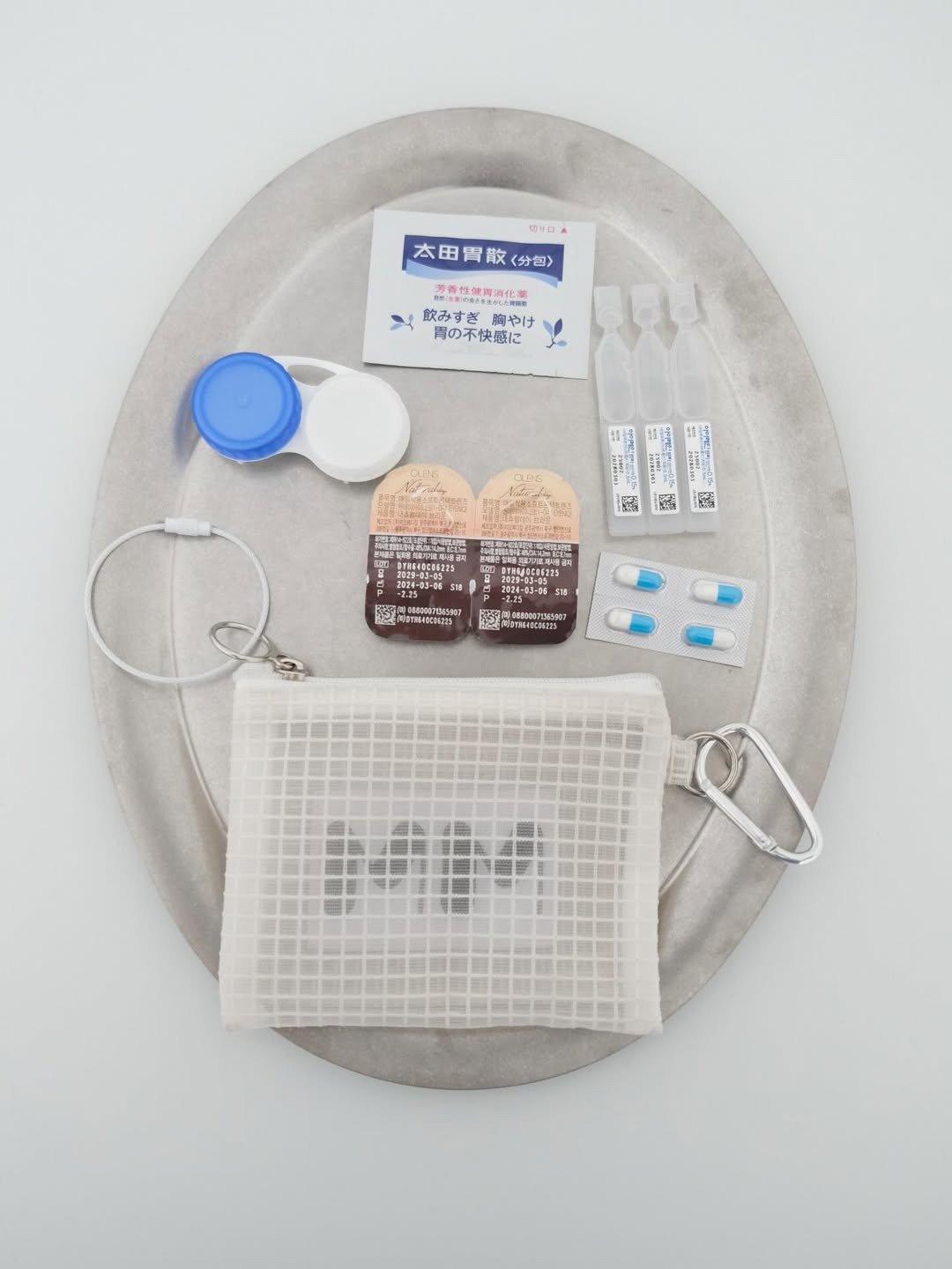 韩国品牌 MINMIN 附钥匙圈挂环 网状防泼水零钱包 - 白 - 零钱包 - 尼龙 白色
