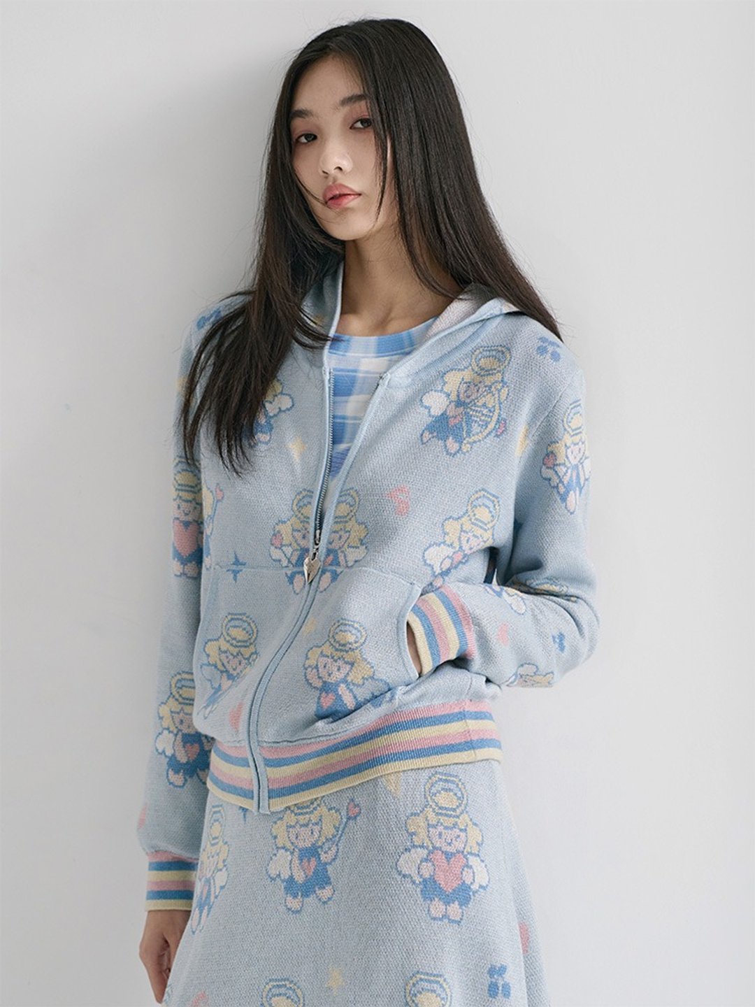 淡蓝色小天使针织连帽外套  套装 - 女装上衣 - 其他材质 多色