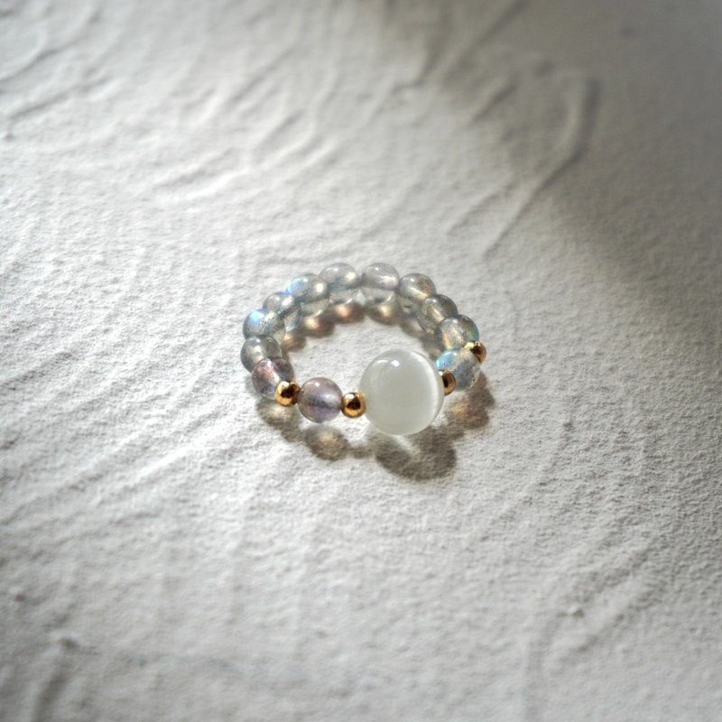 一轮明月 猫眼石 拉长石 水晶 戒指 - 戒指 - 水晶 灰色