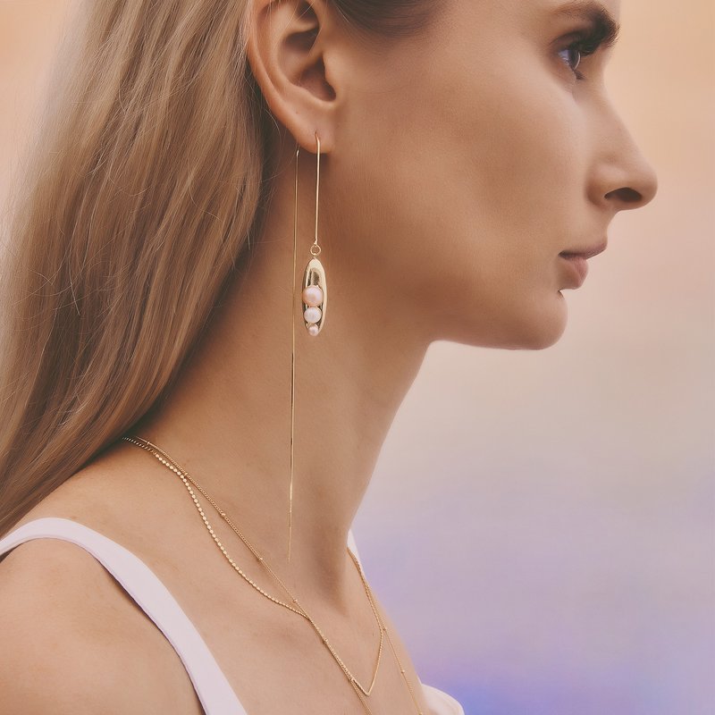 Multiverse - 时空旅行珍珠长耳线-厚镀18K金 - 耳环/耳夹 - 纯银 金色