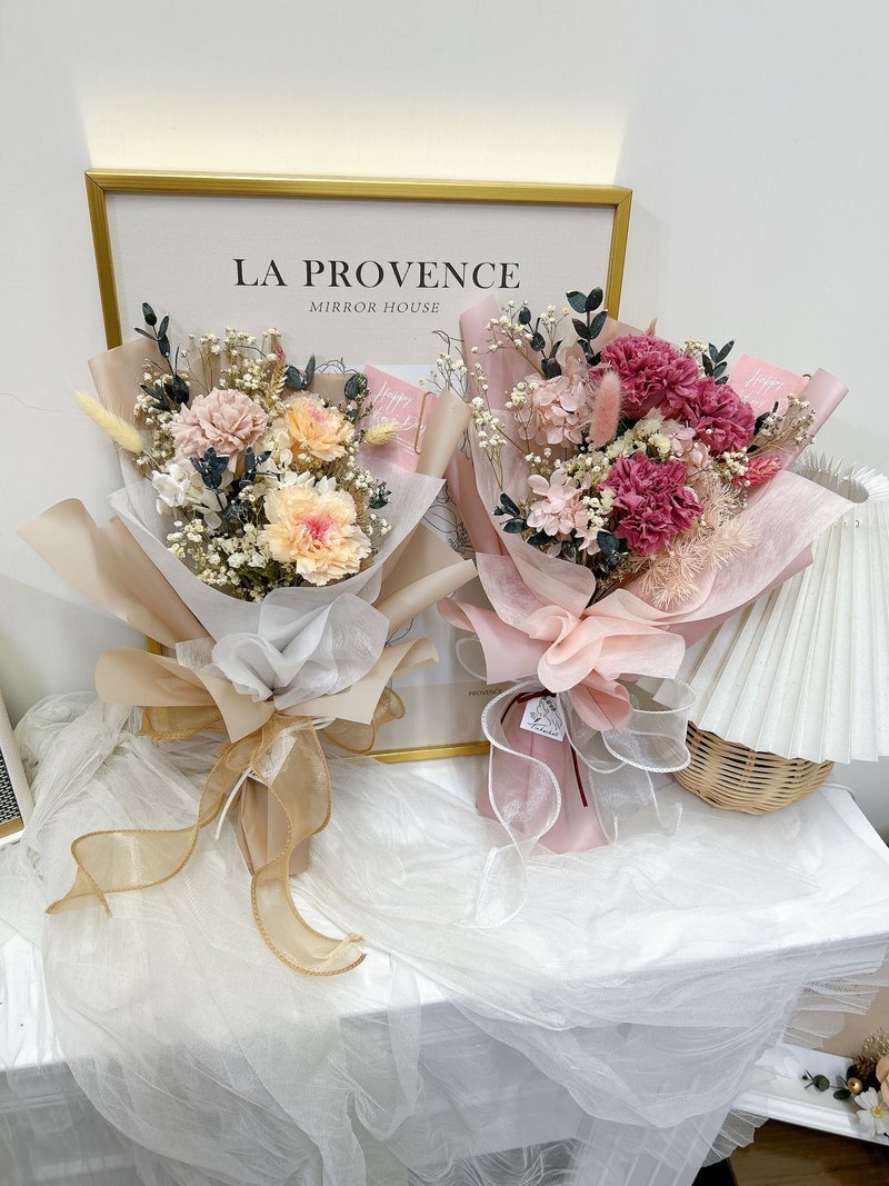 樱桃红茶/蜜橙奶茶 永生花 康乃馨花束中款 附提袋卡片 - 干燥花/捧花 - 植物．花 