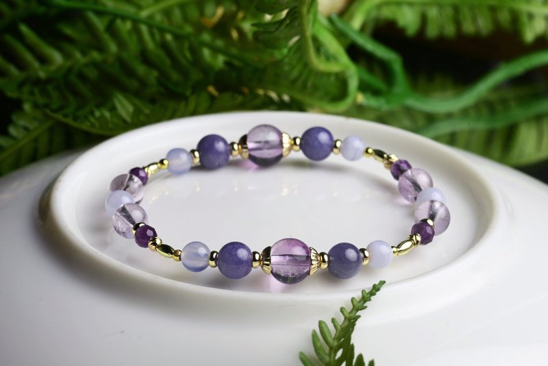 【神山晶礦】普羅旺斯薰衣草花海/紫水晶/藍紋瑪瑙/丹泉石 - 手链/手环 - 水晶 紫色