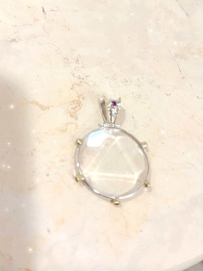 大衞之星紫晶轮白水晶 - 项链 - 纯银 透明